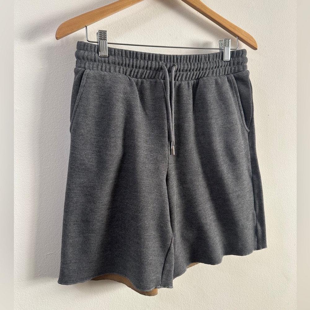 ZARA Rough Hem Charcoal Knit Drawstring Shorts. SIZE LARGE Casual Free Hem